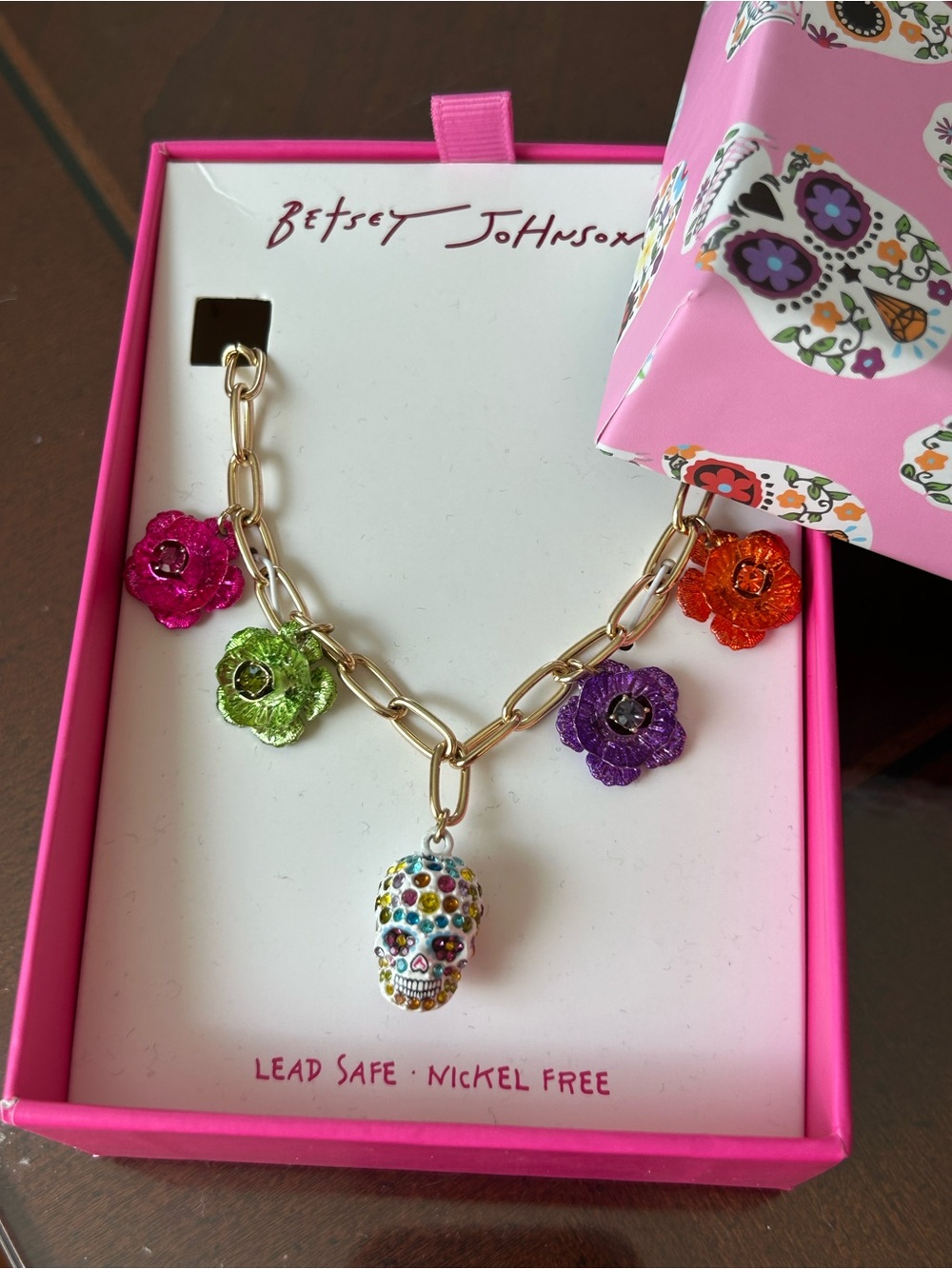 Betsey Johnson Skull Station multi charms necklace